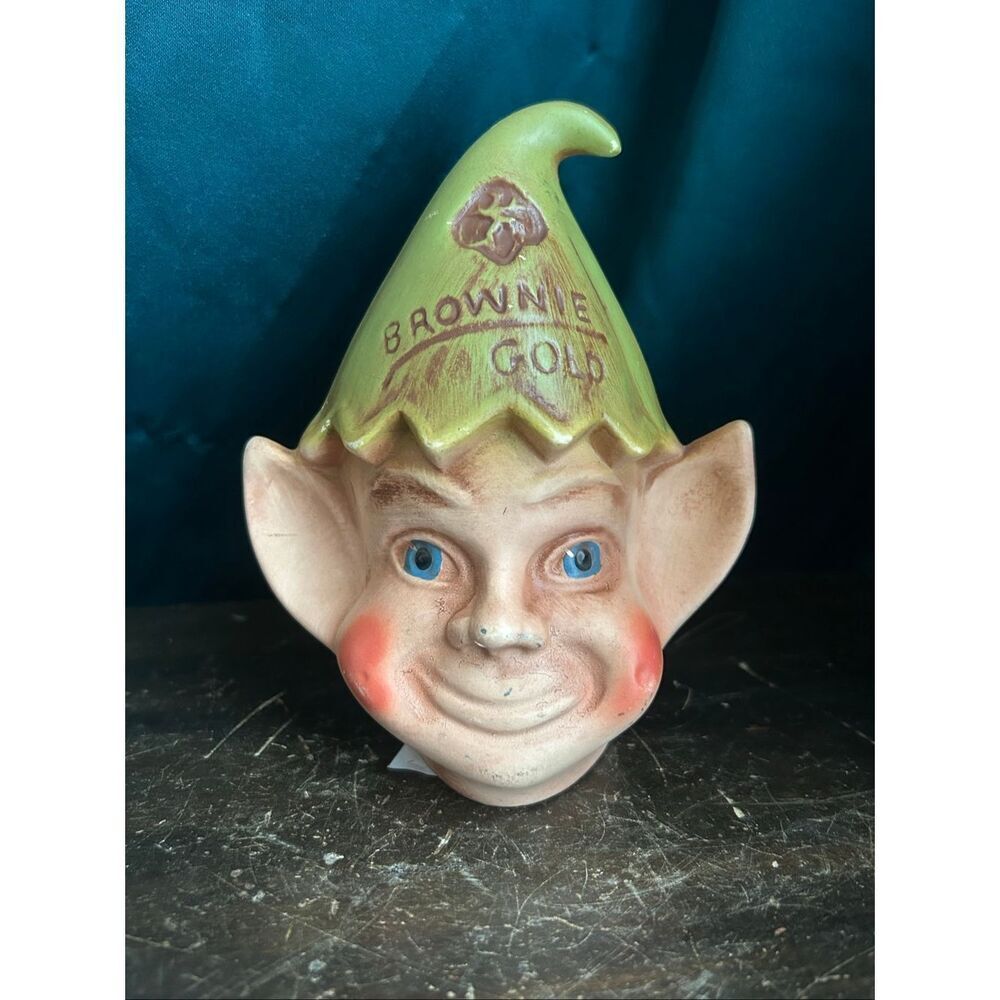 Vintage 50’s/60’s Girl Scouts "Brownie Gold" Pixie Elf Ceramic Coin Bank